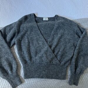 Wilfred Grey Cropped Wrap V-Neck Sweater